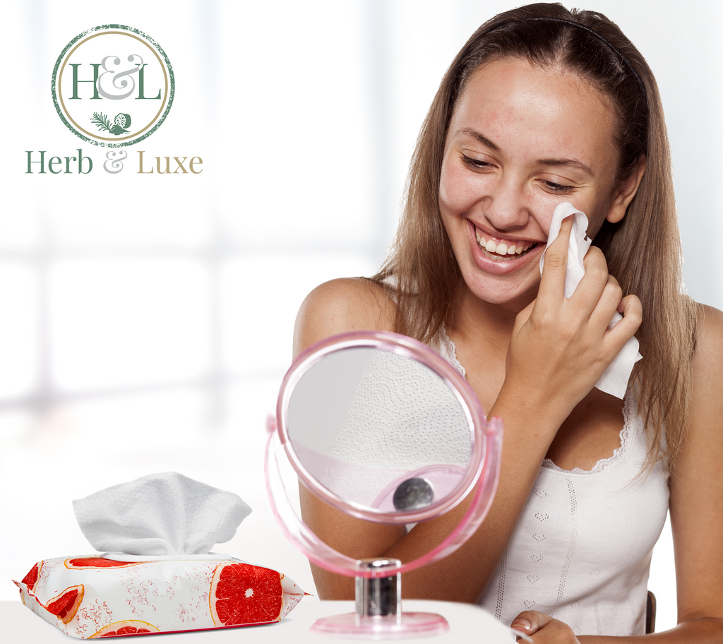 Makeup Remover Facial Cleansing Wipes for Sensitive Skin, 60 Count Herb and Luxe